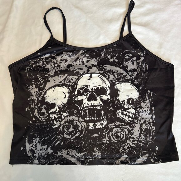 SKULL TANK TOP RARE PUNK ROCK EMO GOTH Spaghetti Straps Size large W/BLACK - Picture 3 of 11